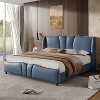 Racxily Leather Bed Frame, Modern Wingback Headboard with Wavy Footboard - 3 of 4