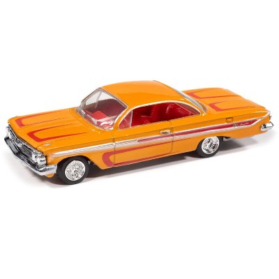 1961 Chevrolet Impala SS 409 Yellow Metallic with Red Stripes and Interior 1/64 Diecast Model Cars by Johnny Lightning
