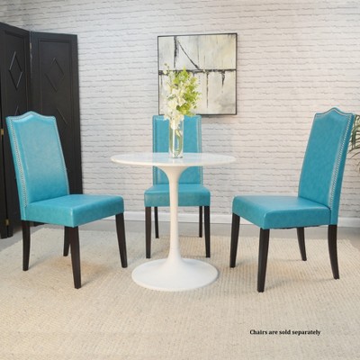 Enzo 30'' White Marble Top Round Dining Table with Metal Pedestal Base