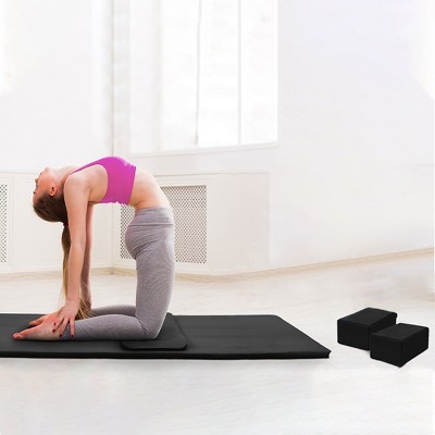 Black High-Density Foam Yoga Mat Set with Knee Pad and Blocks