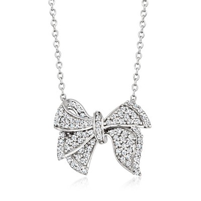 Ross-Simons 0.50 ct. t.w. Diamond Bow Necklace in Sterling Silver Size 20