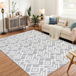 Area Rugs 5x7, Machine Washable Modern Geometric Area Rug, Super Soft Faux-Wool Carpet for Living Room Bedroom Dining Room, Non-Slip Low Pile - 1 of 4