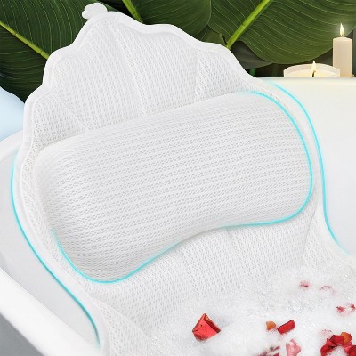 Luxury Bath Pillow with Soft 4D Mesh, Bathtub Pillow for Head and Neck Support with 6 Suction Cups, Spa Gift