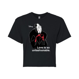 Women's - Disney Villains - Cruella De Vil Love Unfasionable Cropped Graphic T-Shirt - 1 of 4