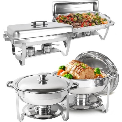 8QT Rectangular + 5QT Round Warmer, Stainless Steel Portable Buffet Food Warmer Tray, Stackable, Suitable for Buffets, Events and Parties