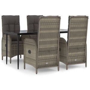 vidaXL 5 Piece Patio Dining Set with Cushions Black and Gray Poly Rattan - 63" Table Length Gray 4x Chair + Table - 1 of 4