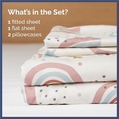 Kids Queen Pink Rainbow Microfiber Deep Pocket Sheet Set