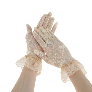 Unique Bargains Women's Bow Mesh Sunblock Mittens 1 Pair - 1 of 4