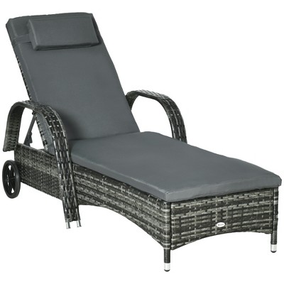 Outsunny Patio Wicker Chaise Lounge, Pe Rattan Outdoor Lounge Chair