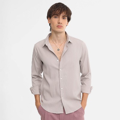 Campus Sutra Men Men's Ecru Beige Vertical Tactile Shirt