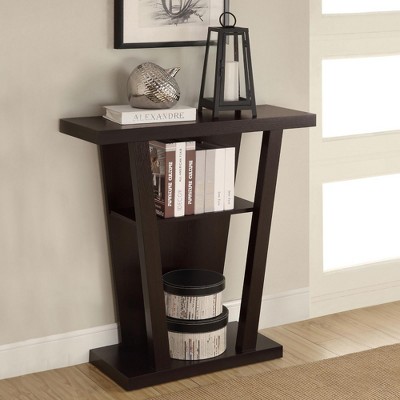 Wood Console Table with 2 Shelves and Angular Design
