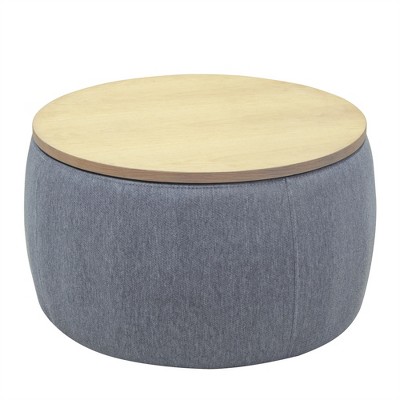 OUTSUPPLY Round Storage Ottoman, 2-in-1 End Table & Footstool with Hidden Compartment for Living Room
