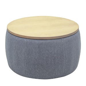 OUTSUPPLY Round Storage Ottoman, 2-in-1 End Table & Footstool with Hidden Compartment for Living Room - 1 of 4