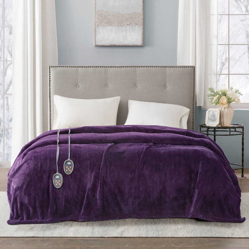 Photos - Duvet Beautyrest Full Plush Electric Bed Blanket Purple  