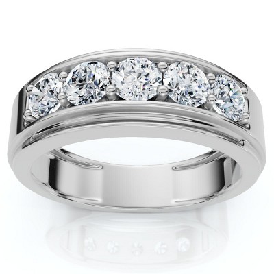 Pompeii3 Men's 1Ct TW Five Stone Diamond Wedding Ring 14k Gold or Platinum Lab Created
