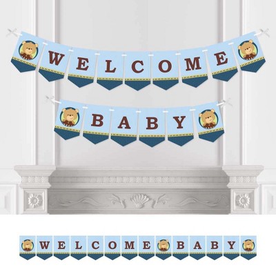 Big Dot of Happiness Baby Boy Teddy Bear - Baby Shower Bunting Banner - Blue Party Decorations - Welcome Baby