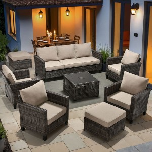 XIZZI Outdoor Sectional Sofa Set, Modular Outdoor Gray Wicker Sofa Set with Optional Solar Table, Ottomans or Fire Pit in 6 Colors, All-Weather Design - 1 of 4