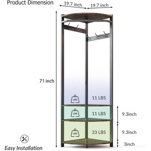 Coat Rack with 3 Storage Shelves, 6 Double Hooks & Spacious Storage Shelf, Corner Hall Tree and Clothes Rack Stone - 1 of 4