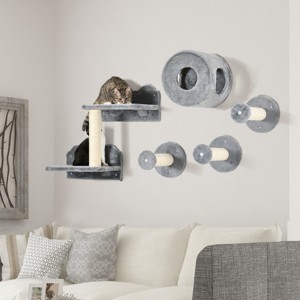 5PCS Wall Mounted Cat Shelves Set,Cat Climbing Furniture with Condo,Scratching Posts,Perches And Cushion,Multi Level Activity Wall Center–LAOTIES - 1 of 4