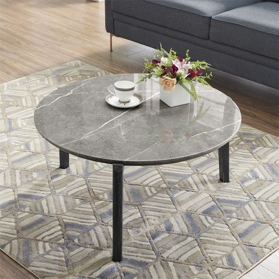 36 Inch Round Coffee Table, Modern And Stylish Small Coffee Table, Imitation Marble Tabletop With Wood Legs