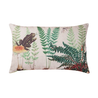 Fern and Frog Botanical Green Polyester Lumbar Pillow