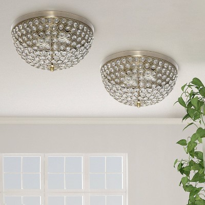 Antique Brass Crystal Dome Flush Mount Ceiling Light Set