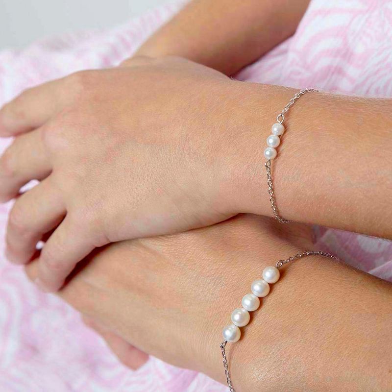 Girl's Freshwater Pearl & Link Bracelet Sterling Silver - In Season Jewelry, 3 of 6