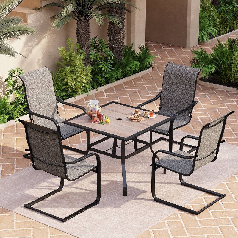 Patio Set with Steel Table with 1.57&#34; Umbrella Hole &#38; Metal Padded Sling C-Spring  Arm Chairs - Captiva Designs, 1 of 16