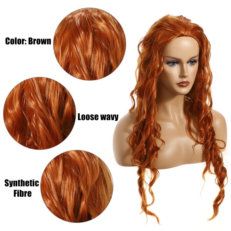 Unique Bargains Curly Women's Wigs 29" Brown with Wig Cap, 4 of 7