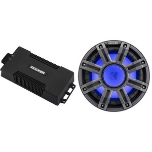 Kicker 48PXA6001 Weatherproof Powersport Mono Amp & 10" 4 Ohm Premium Marine Subwoofer (Charcoal Grill ) - 1 of 4