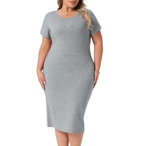 Agnes Orinda Women's Plus Size Short Sleeve Crew Neck Casual Midi Bodycon Dresses - 1 of 4