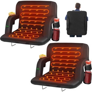 2Pcs Dual-Sided Heated Stadium Seats, 3 Levels Heating Stadium Seating for Bleachers Seat with Backrest, 5 Pockets Portable Stadium Chair for Outdoor - 1 of 4