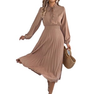 Coolmee Women's Long Sleeve Chiffon A-Line Dress High Waist Belted Pleated  Flowy Midi Dress for Cocktail Party : Target