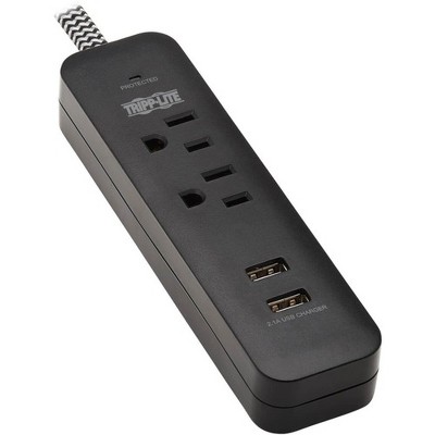 Tripp Lite Surge Protector Power Strip 2-Outlet with 2 USB Ports 2.1A 6ft Cord - 2 x NEMA 5-15/20R, 2 x USB - 1800 VA - 450 J - 120 V AC Input