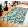 Green and Ivory Wool Floral Hand Knotted Area Rug With Fringe - 2 of 4