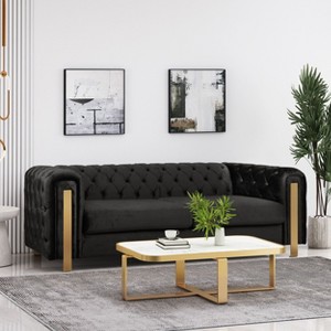 Okak Comfy Velvet Sofa 1pc with Tufted Backrest, Iron Legs Modern Loveseat Couch 3-seat for Apartments, living Room, Study, Black - 1 of 4