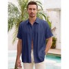 Men's Cotton Linen Shirts Relaxed Fit Short Sleeve Beach Button Down Shirt Button Up Pleats Guayabera Shirts - 2 of 4