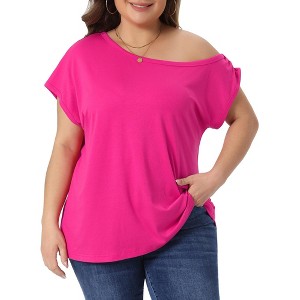 Women's Plus Size One Shoulder Short Sleeve Casual Summer Basic Blouses - Agnes Orinda - 1 of 4