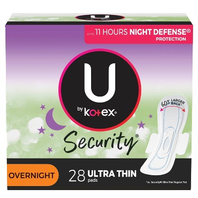U by Kotex Security Ultra Thin Overnight Feminine Pads with Wings - 28ct