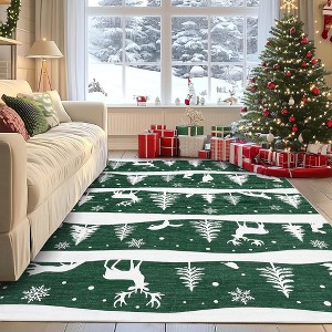 Christmas Area Rug, Reindeer Print Washable Soft Carpet with Non Slip Backing, Low Pile Stain Resistant Floor Mat for Living Room, Bedroom - 1 of 4