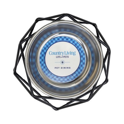 Modern Black Geometric Elevated Stainless Steel Dog Feeder