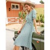 Coolmee Women's Dress Floral Wrap V Neck Pleated Dress Short Lantern Sleeve Flowy A Line Midi Dress with Belted - 3 of 4