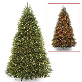 National Tree Company Pre-Lit LED Full Dunhill Fir Hinged Artificial Christmas Tree Dual Color Lights with 9 Function Footswitch