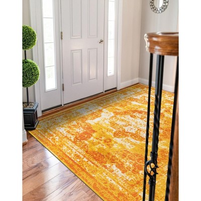 Orange and Yellow Rectangular Stain-Resistant Area Rug