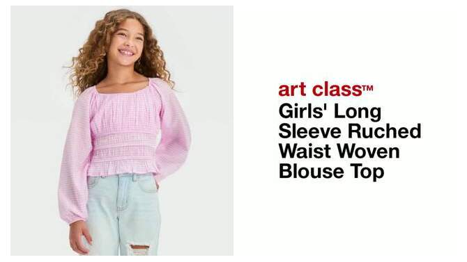 Girls' Long Sleeve Ruched Waist Woven Blouse Top - art class™, 2 of 5, play video
