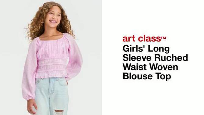 Girls' Long Sleeve Ruched Waist Woven Blouse Top - art class™, 2 of 5, play video