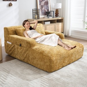 Bean Bag Lounger Modern with Support Pillows and Side Pockets for Living Room 48in Wide-3irtyhousy - 1 of 4