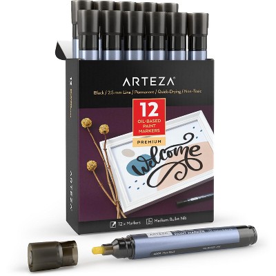 Arteza Bullet-Nib Oil-Based Markers, A002 Mars Black - 12 Piece (ARTZ-4182)
