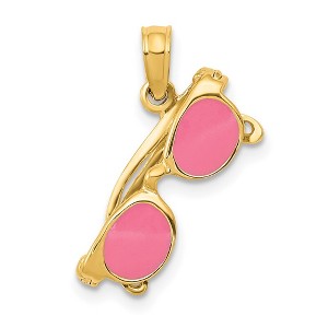 Black Bow Jewelry 14k Yellow Gold 3D Pink Enameled Moveable Sunglasses Pendant - 1 of 4