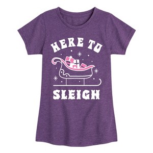 Girls' - Instant Message - Here To Sleigh Christmas Fitted Short Sleeve Graphic T-Shirt - 1 of 4